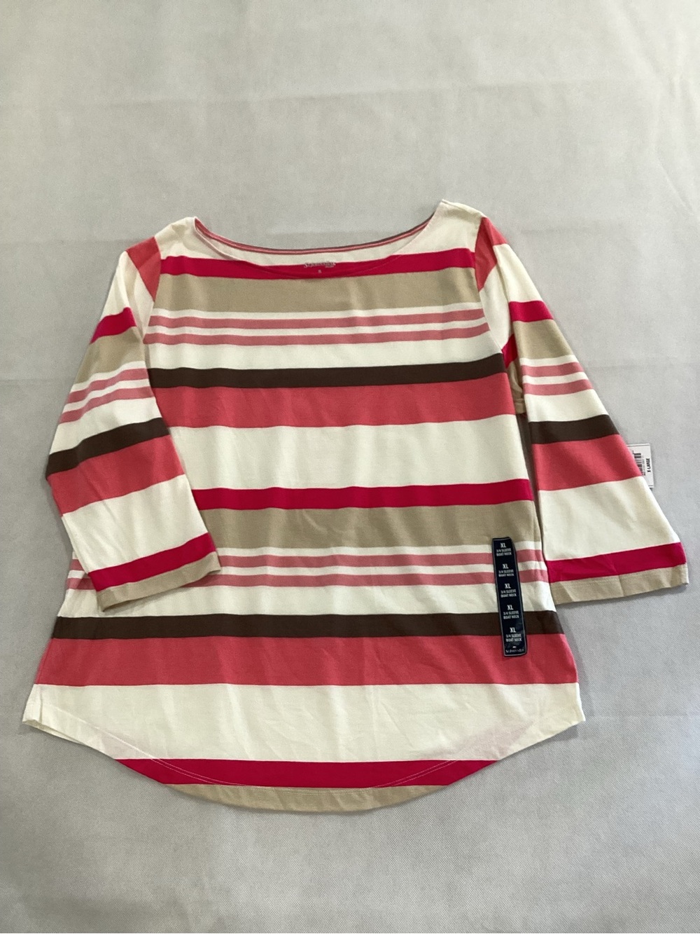 St. John's Bay Striped Scoop Neck Long Sleeve Top Cream, Coral Brown size XL 9/2